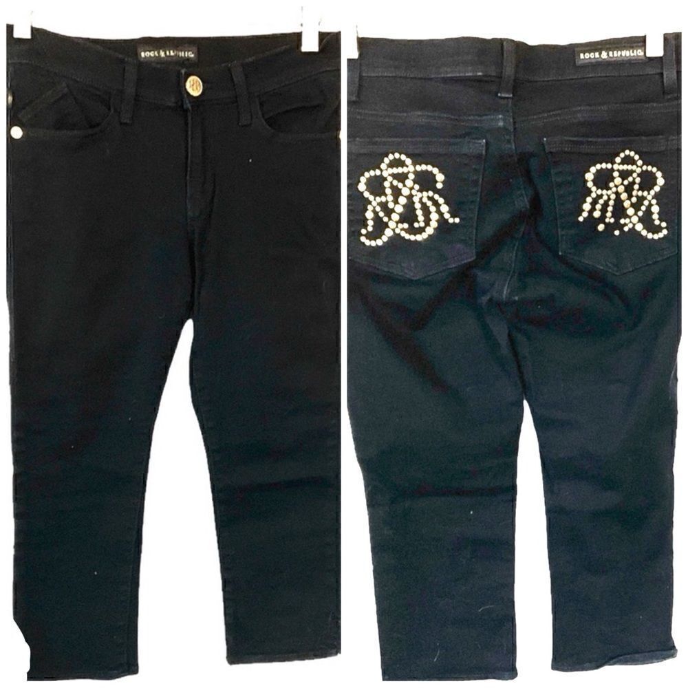 Rock & Republic Stretchy Cropped Black Jeggings 6